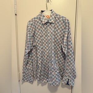 Bugatchi Men Medium Classic Fit Circular Design LS Dress Shirt